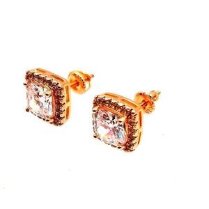 2ct Cushion Cut Peach Morganite Halo cubic z Stud Earrings 925 Sterling silver.